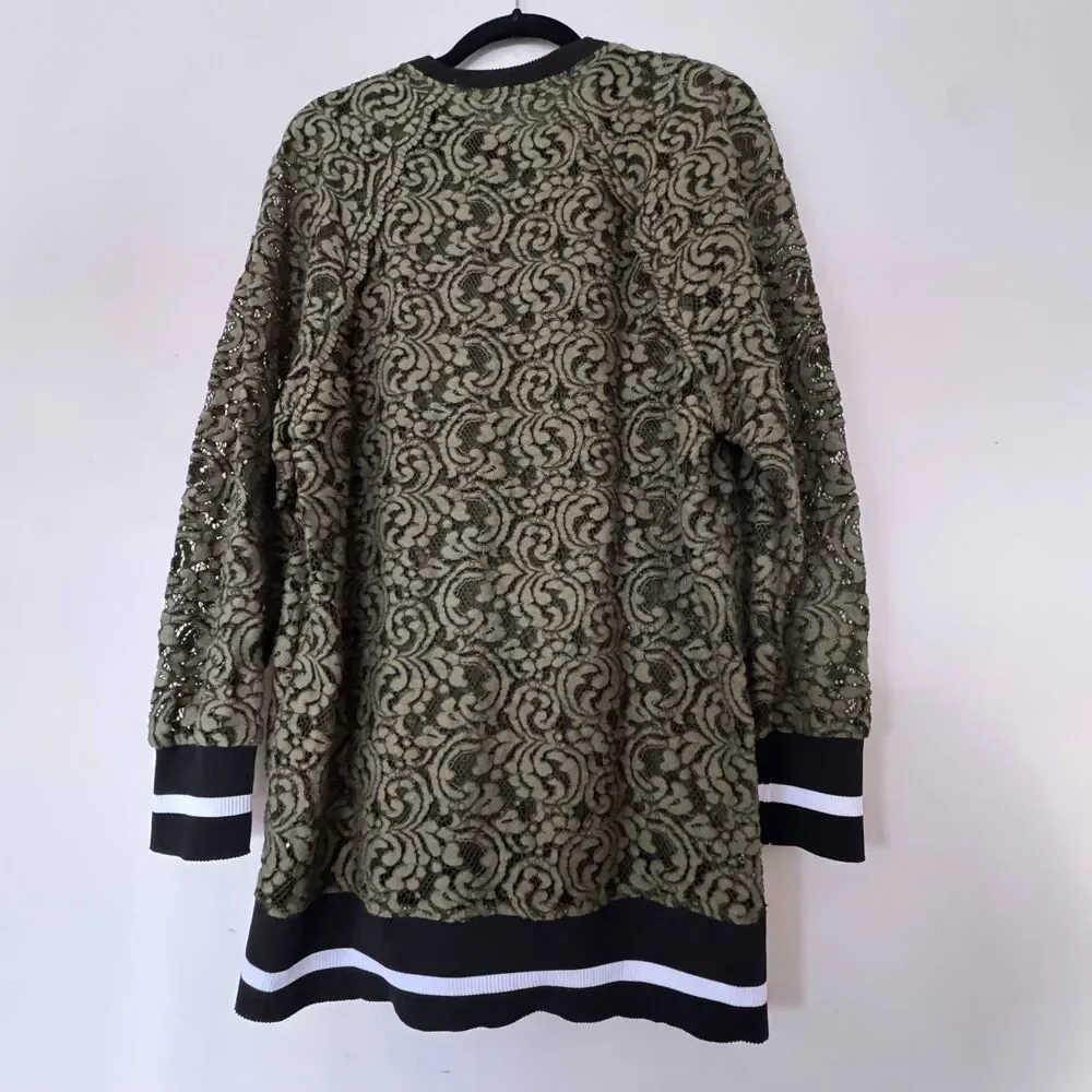 Zara Lace Tunic Top Green Sheer Long Sleeve Small Boho Chic Blouse_6